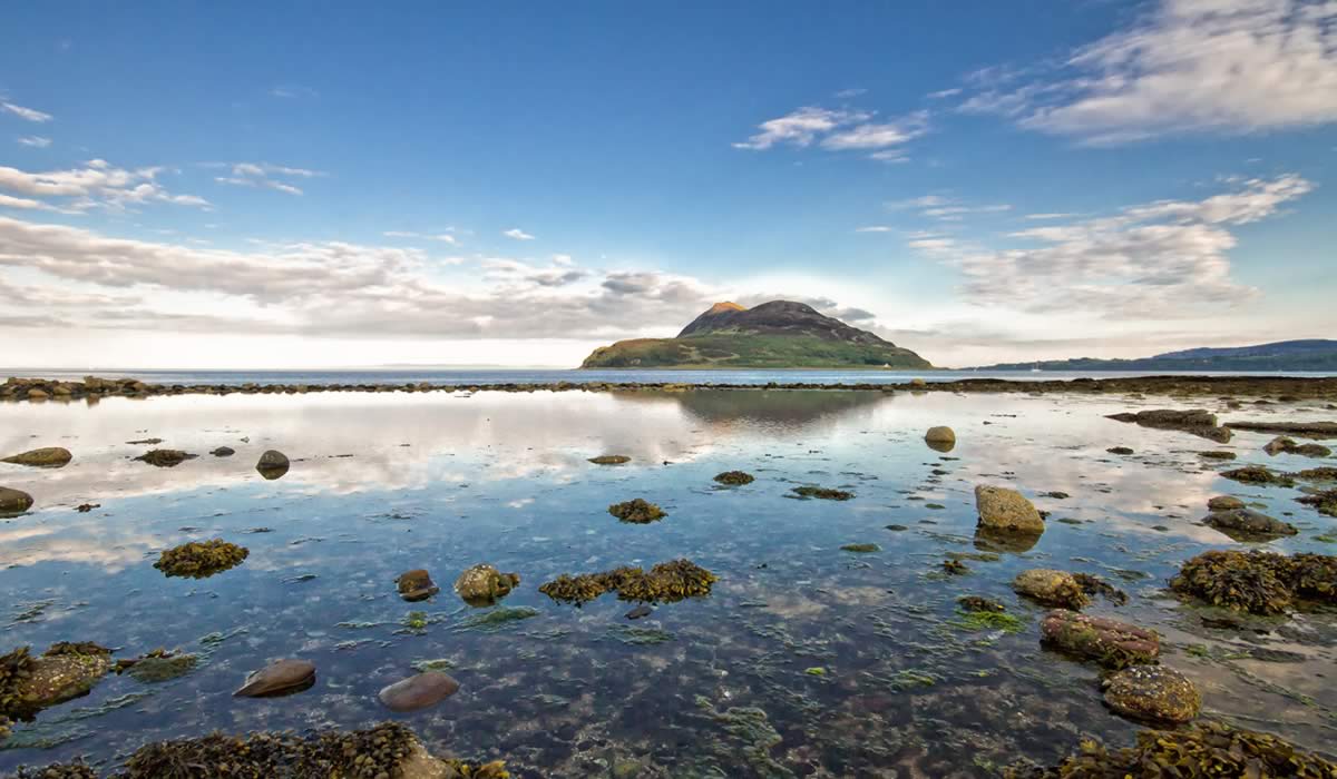 the holy isle as viewed from lamlash bay hotel